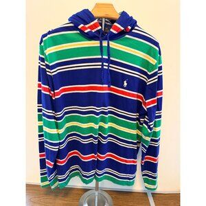 Polo Ralph Lauren Shirt Mens Large Blue Green Stripe Hooded Pullover Long Sleeve